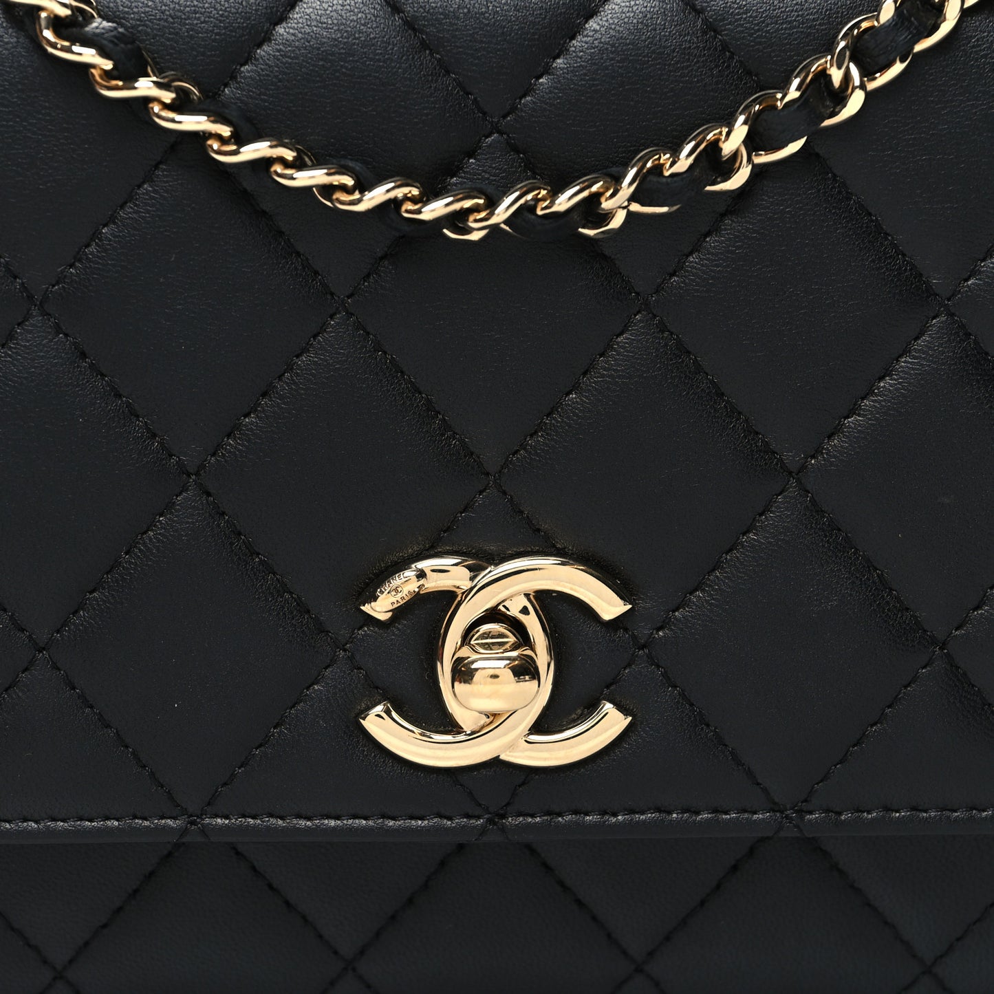 Lambskin Quilted Trendy CC Wallet On Chain WOC Black