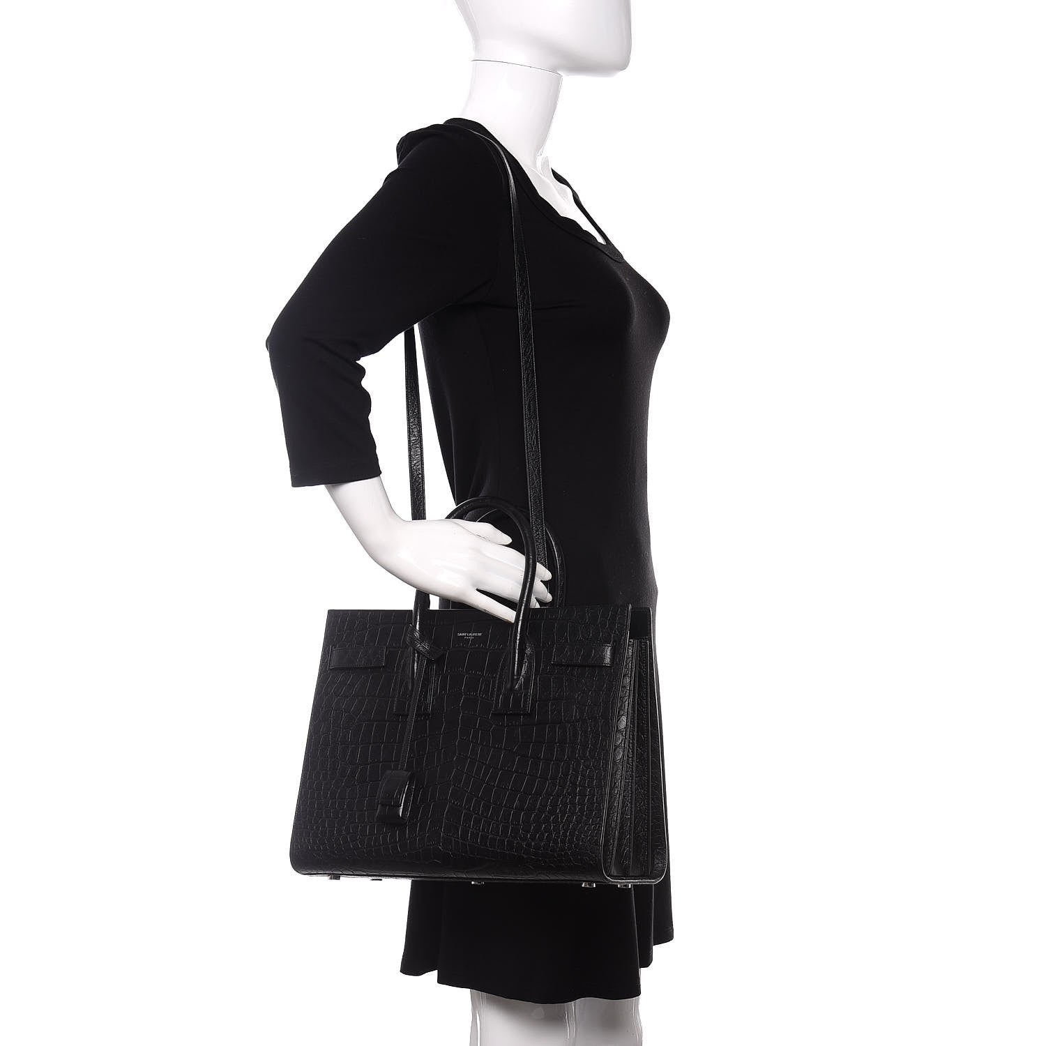Saint Laurent Calfskin Crocodile Embossed Small Sac de Jour Black 2 of 12