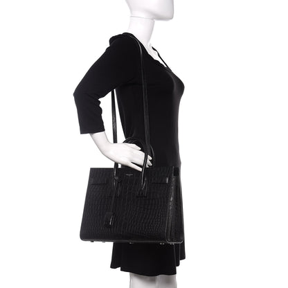 Saint Laurent Calfskin Crocodile Embossed Small Sac de Jour Black 2 of 12