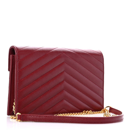 Saint Laurent Grain De Poudre Matelasse Chevron Monogram Envelope Chain Wallet Opyum Red 3 of 10