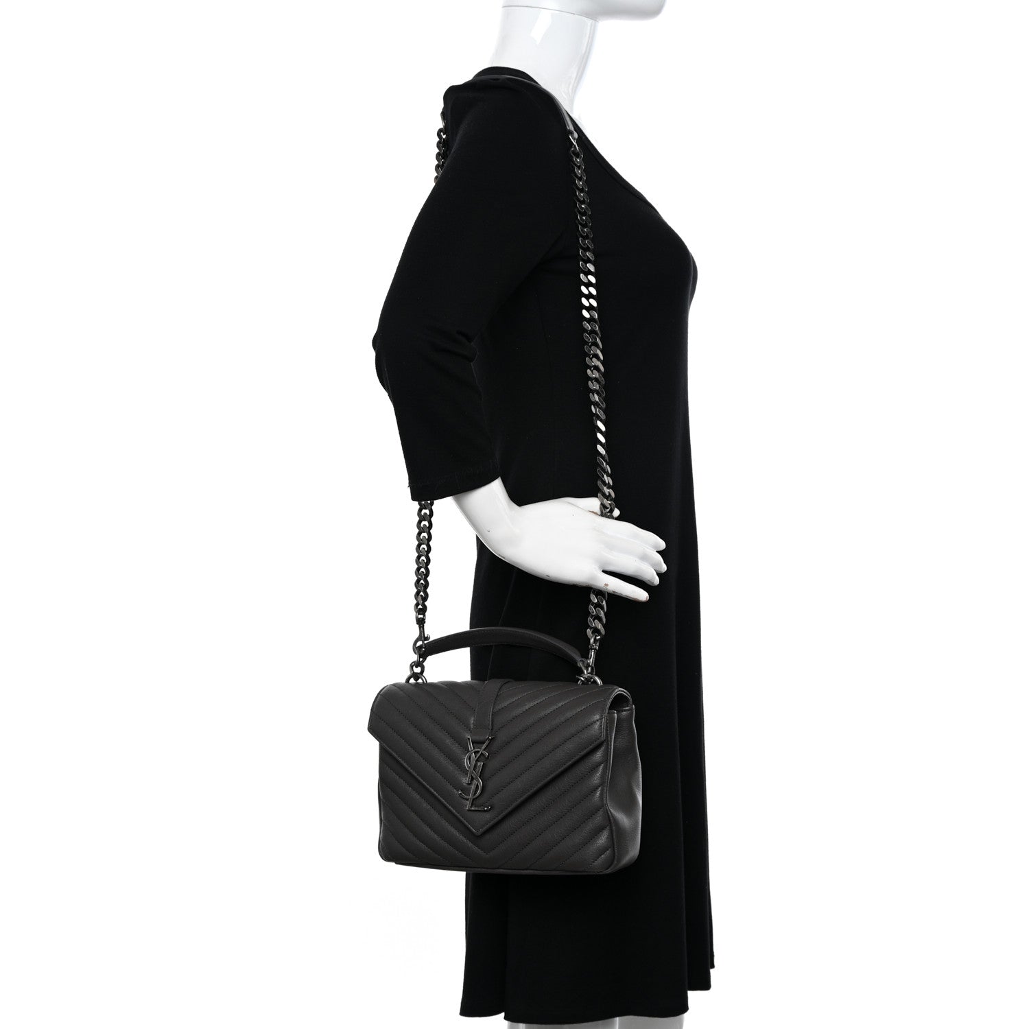Saint Laurent Sheepskin Matelasse Chevron Monogram Medium College Bag Asphalt 2 of 15