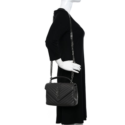 Saint Laurent Sheepskin Matelasse Chevron Monogram Medium College Bag Asphalt 2 of 15