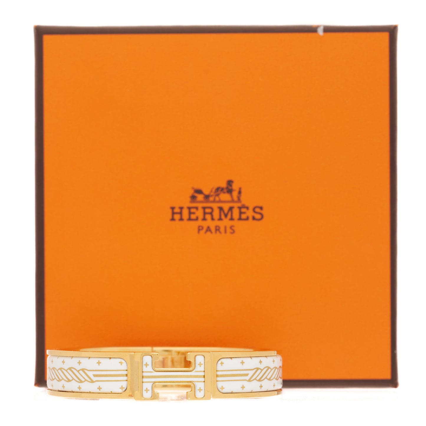 Enamel Printed Quadrige Au Fil Narrow Clic Clac H Bracelet PM Or White
