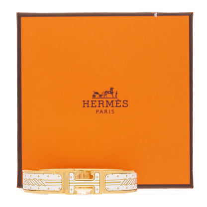 Hermes Enamel Printed Quadrige Au Fil Narrow Clic Clac H Bracelet PM Or White 5 of 5
