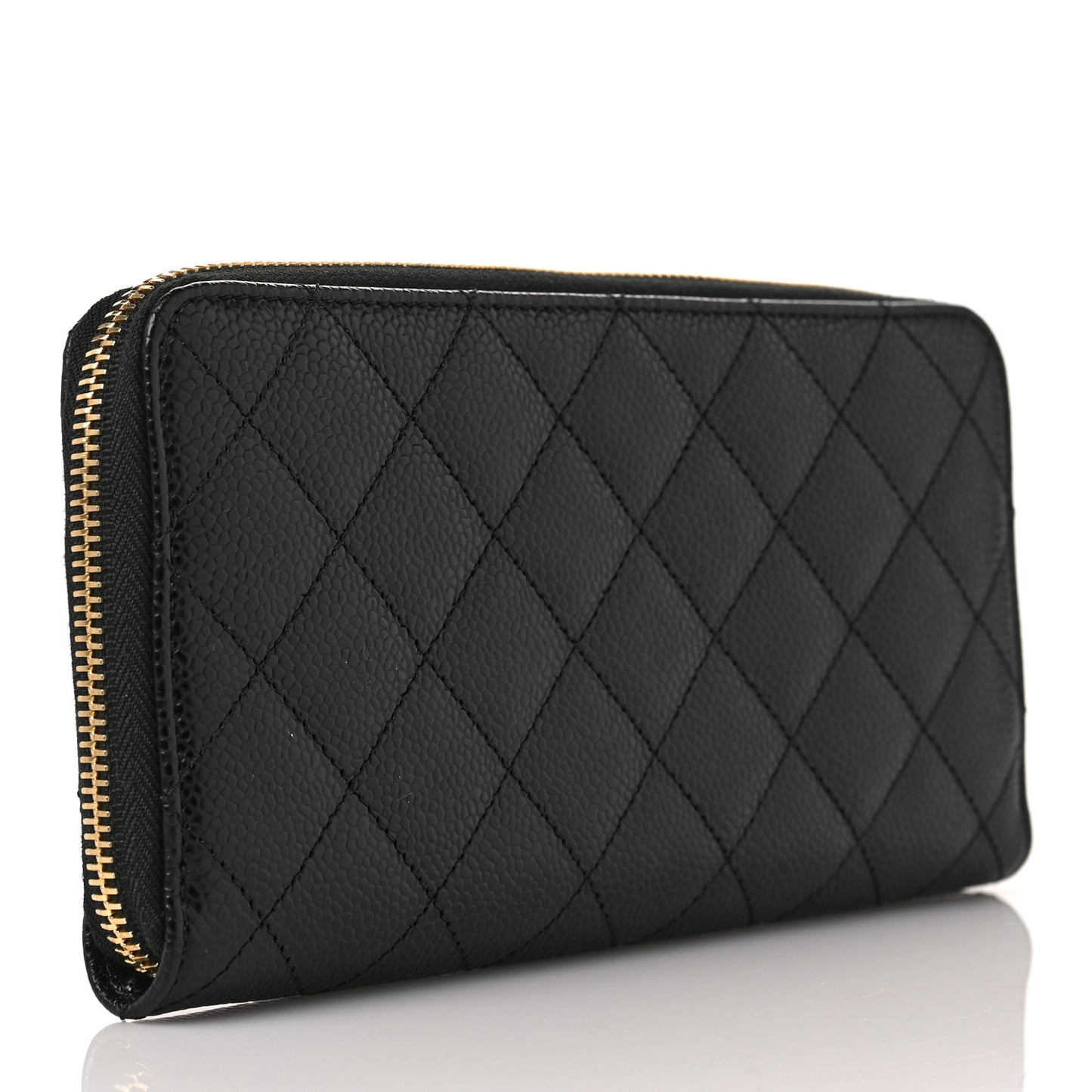 Caviar Quilted Large Gusset Zip Around Wallet Black