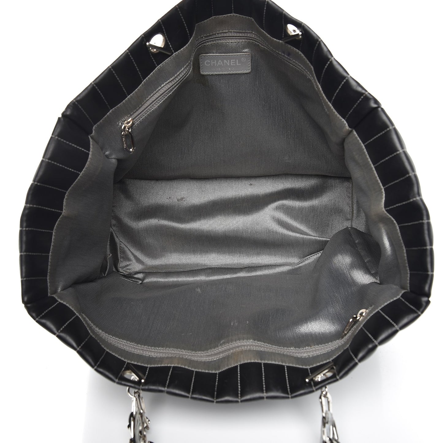 Lambskin Vertical Quilted Large Mademoiselle Tote Black
