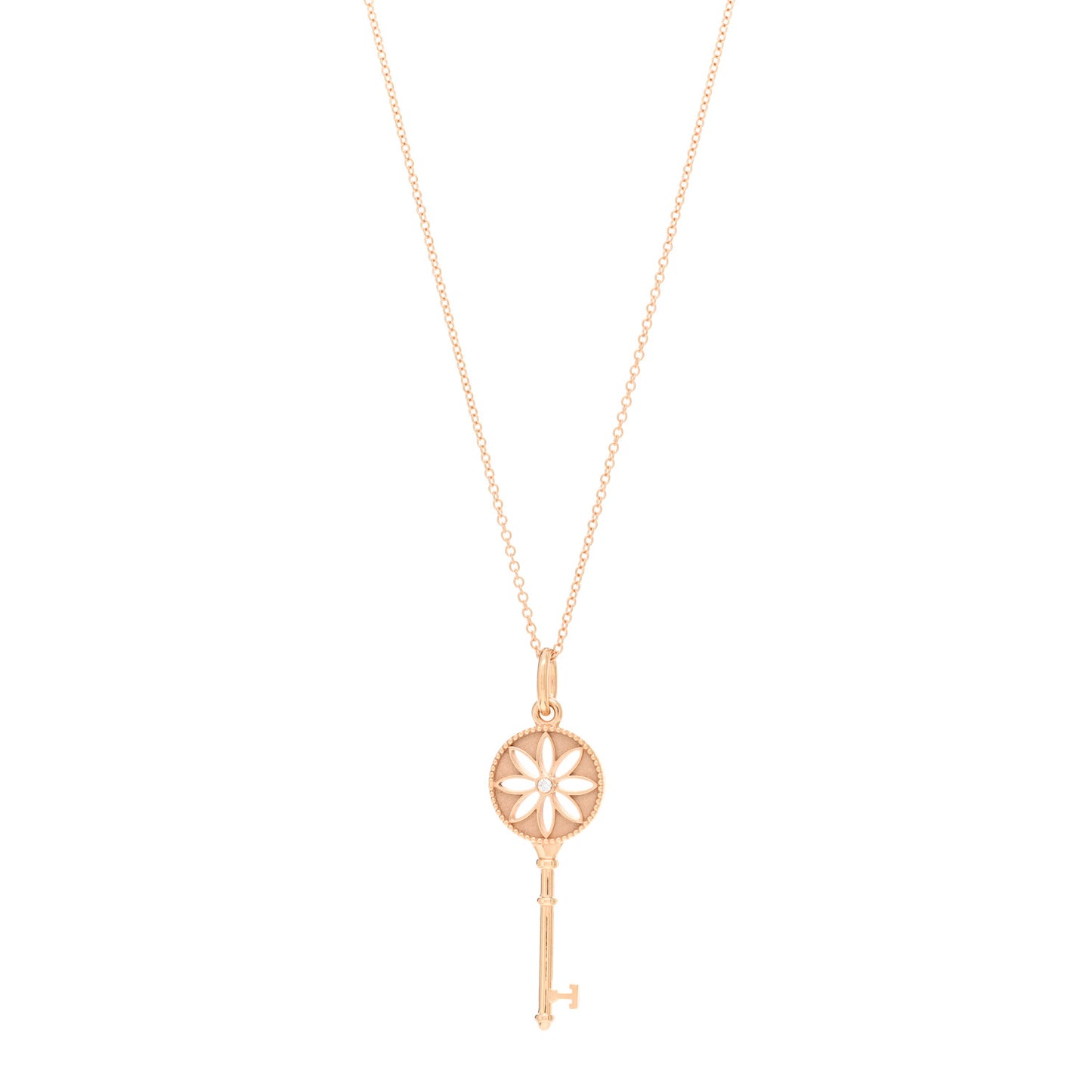 18K Rose Gold Diamond Small Daisy Key Pendant Necklace