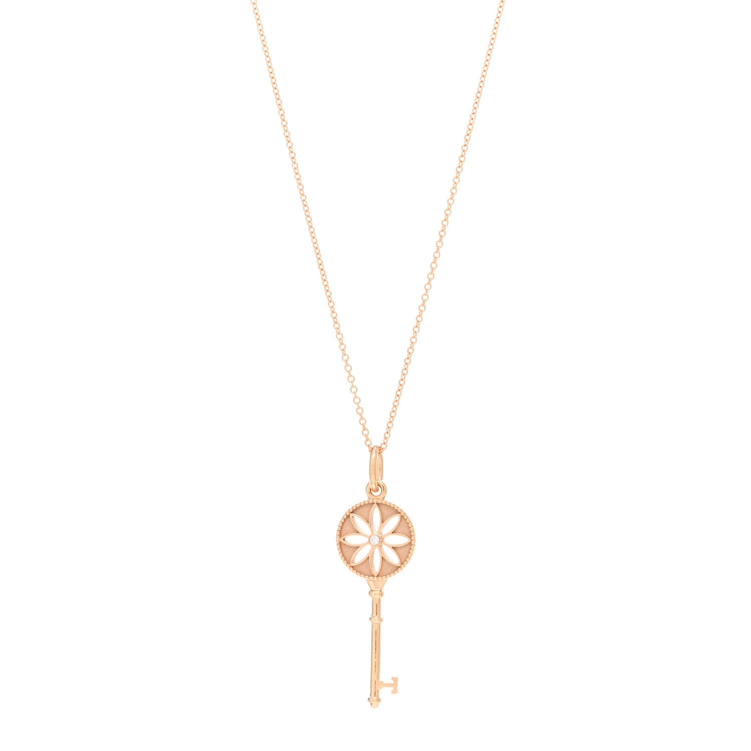 Tiffany 18K Rose Gold Diamond Small Daisy Key Pendant Necklace 1 of 4