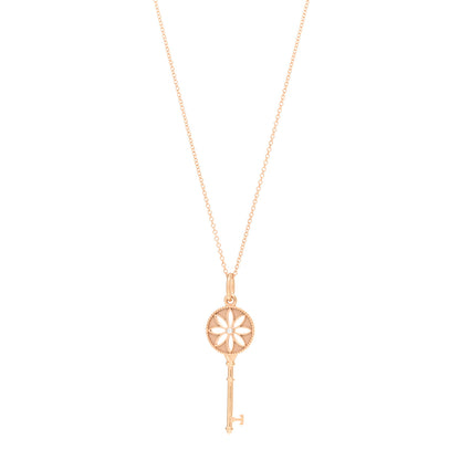 Tiffany 18K Rose Gold Diamond Small Daisy Key Pendant Necklace 1 of 4