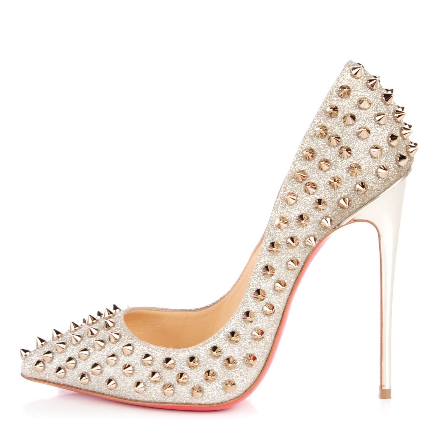 Christian Louboutin Glitter Mini Specchio Follies Spikes 120 Pumps 37 Colombe 1 of 7