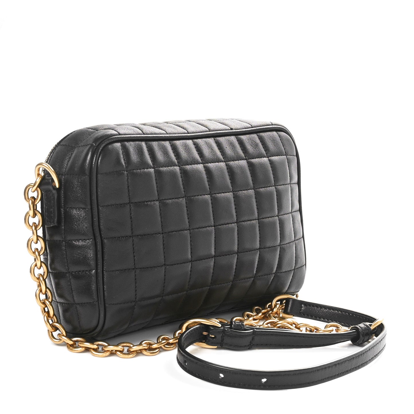 Lambskin Carre Quilted Cassandre Mini Camera Bag Black