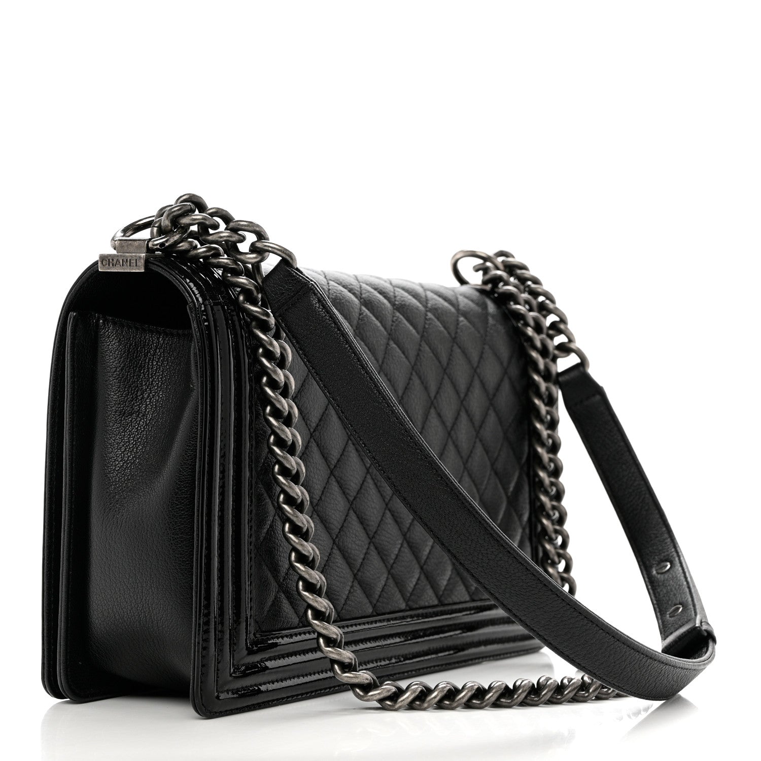Chanel Goatskin Quilted Patent New Medium Duo Boy Flap Black 3 of 12