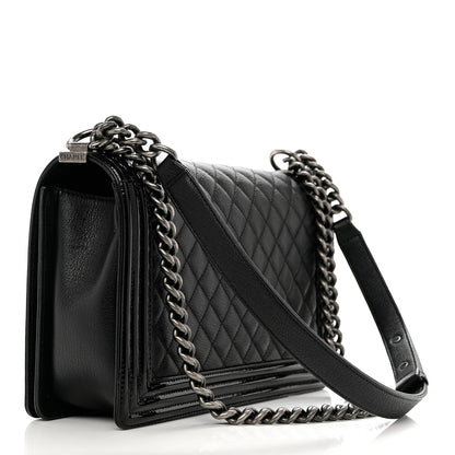 Chanel Goatskin Quilted Patent New Medium Duo Boy Flap Black 3 of 12