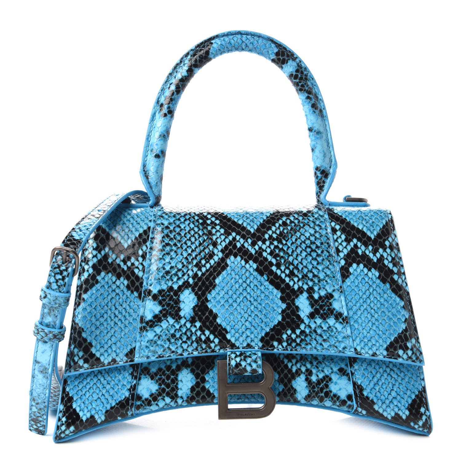 Balenciaga Shiny Calfskin Python Effect Small Hourglass Top Handle Bag Azur Black 1 of 10