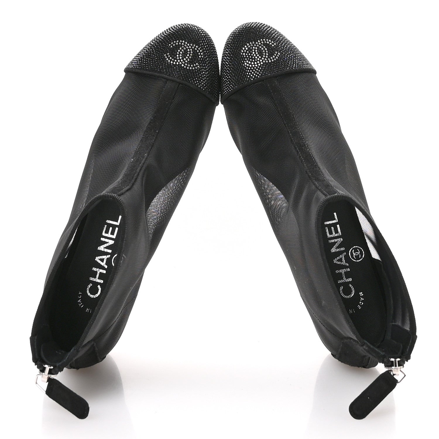 Chanel Mesh Suede Cap Toe Embellished Short Boots 35.5 Black 2 of 9