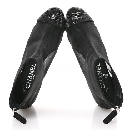 Chanel Mesh Suede Cap Toe Embellished Short Boots 35.5 Black 2 of 9