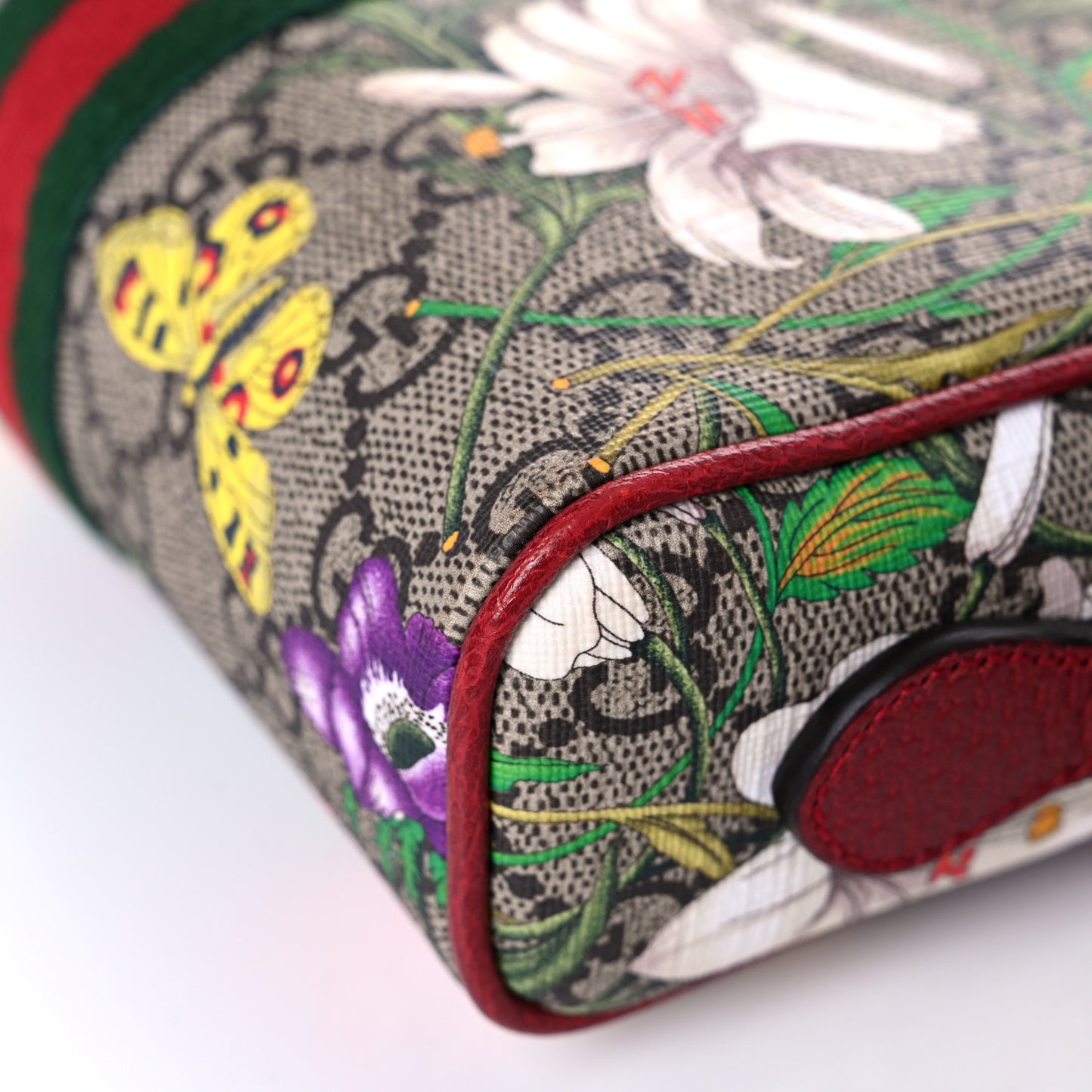 GG Supreme Monogram Flora Web Mini Ophidia Shoulder Bag Red