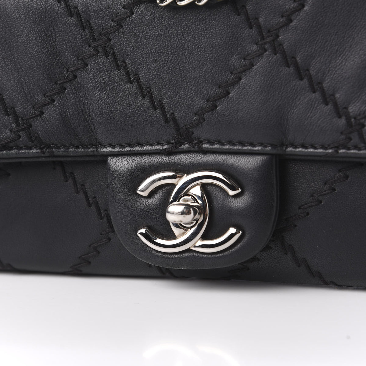 Lambskin Ultimate Stitch Clutch Flap Black