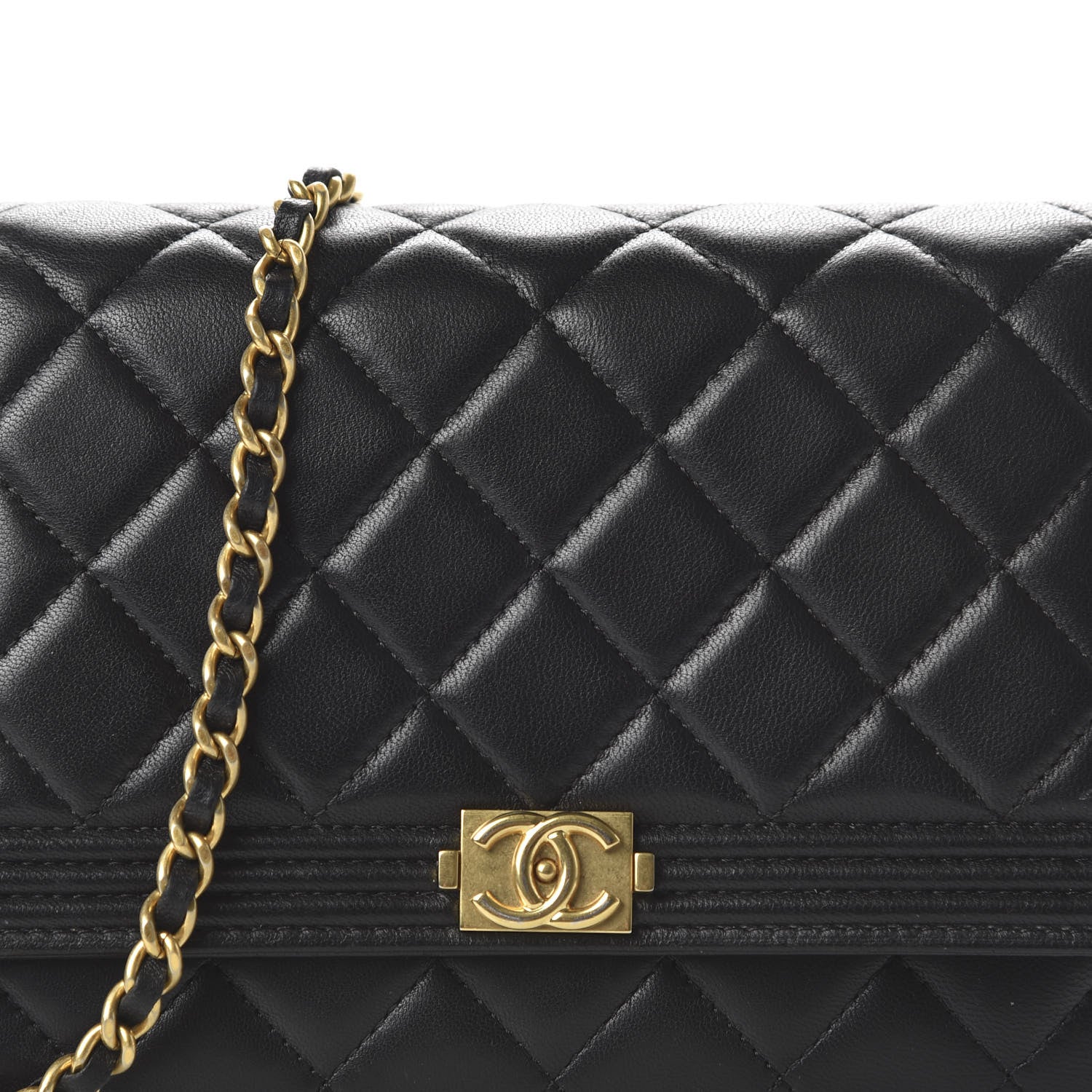 Chanel Lambskin Quilted Boy Wallet On Chain WOC Black 11 of 12