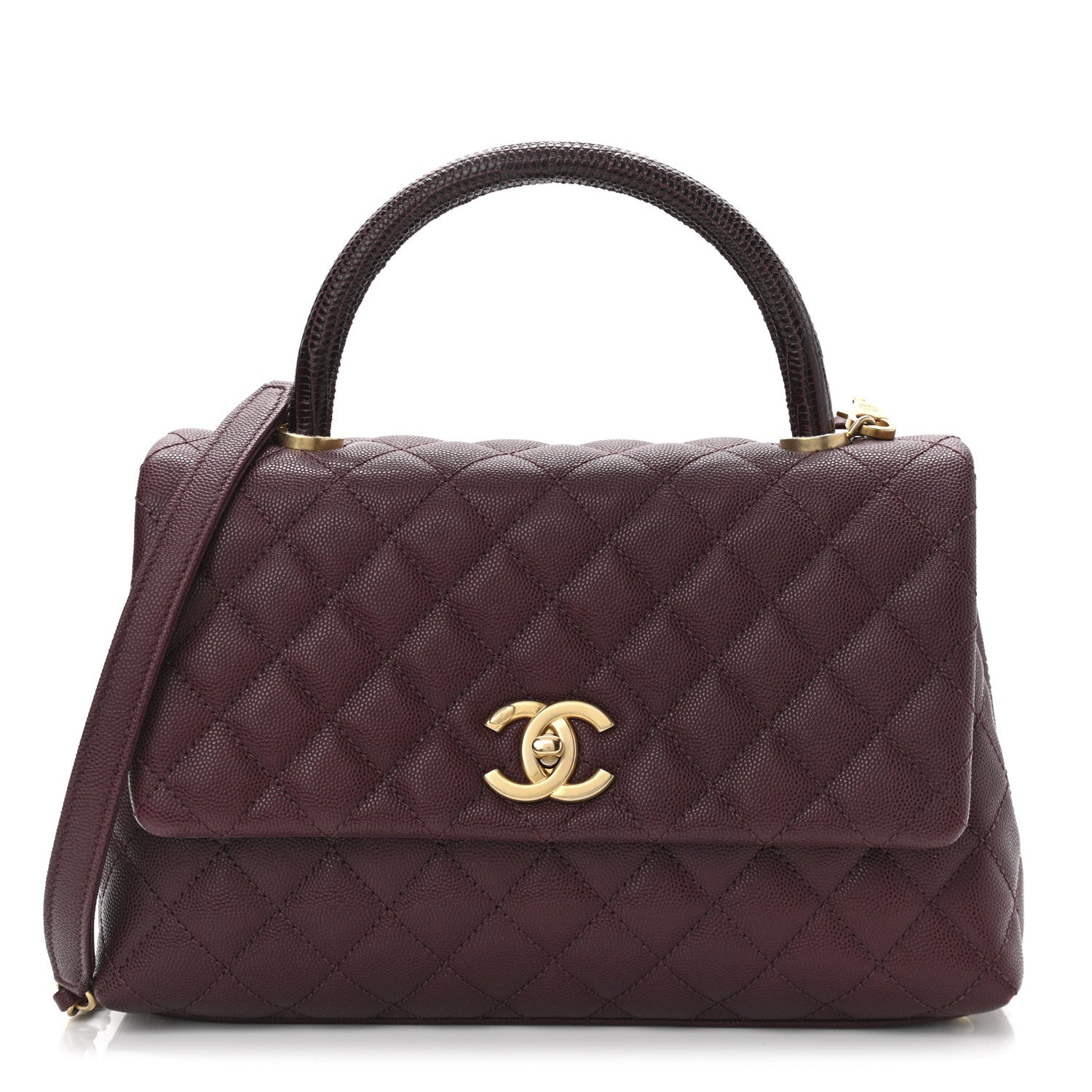 Chanel Caviar Lizard Embossed Quilted Small Coco Handle Flap Burgundy 1 of 11