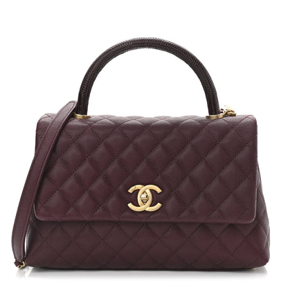 Chanel Caviar Lizard Embossed Quilted Small Coco Handle Flap Burgundy 1 of 11