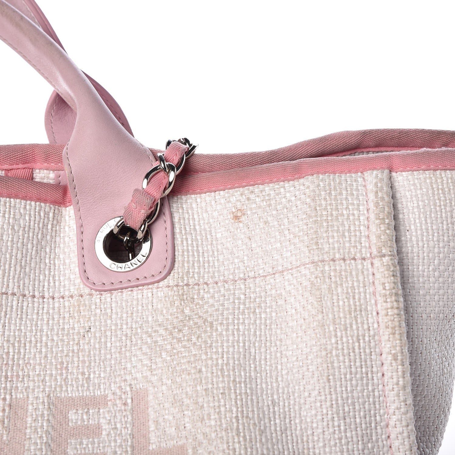 Chanel Canvas Large Deauville Tote White Pink 22 of 24