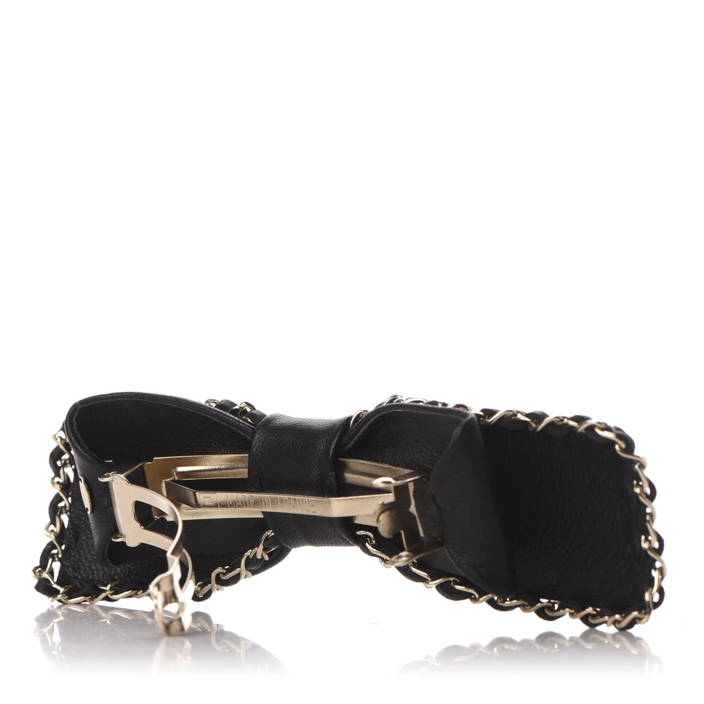 Lambskin Bow Chain CC Hair Clip Black