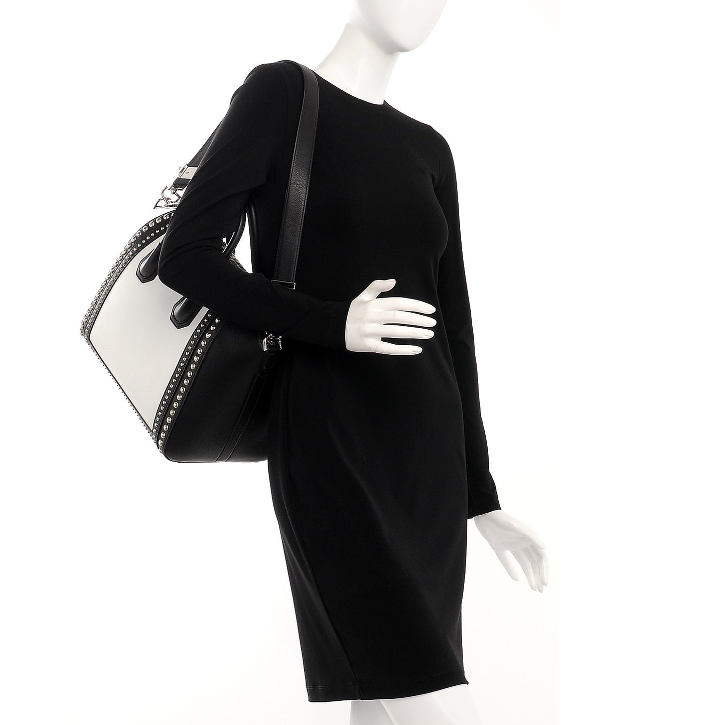 Calfskin Medium Studded Bi-Color Antigona Black White