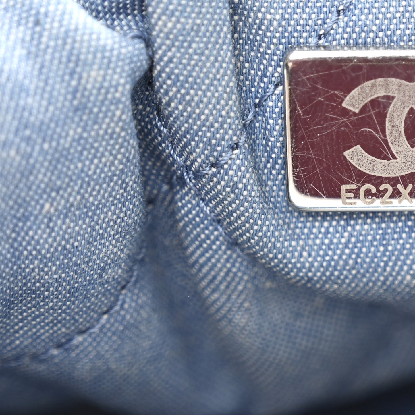 Denim Quilted Chanel 22 Backpack Blue