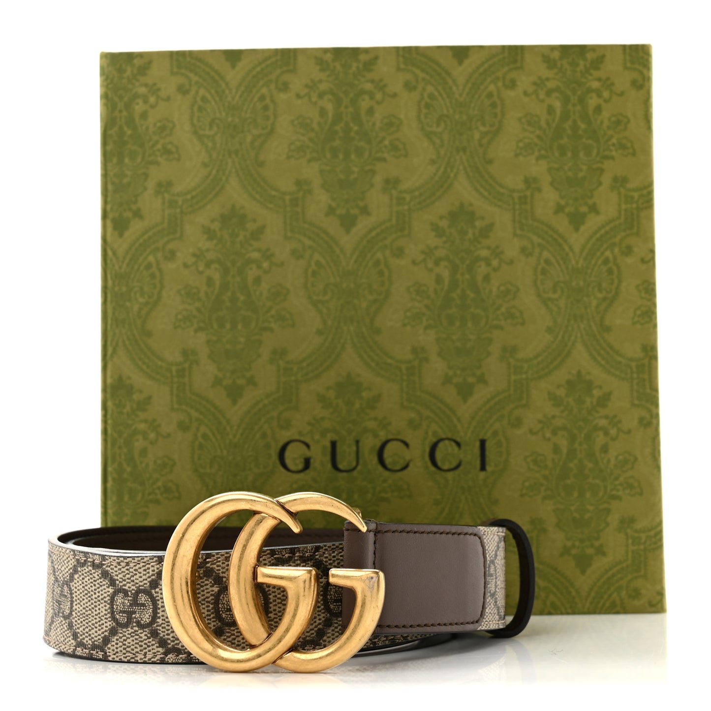 GG Supreme Monogram Matte Plutone Calfskin Double G 30mm Belt 80 32 Beige Ebony New Acero