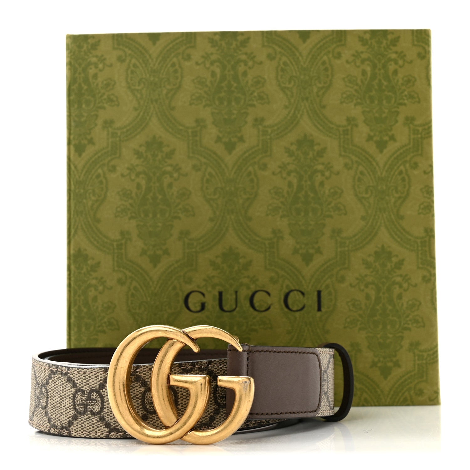 Gucci GG Supreme Monogram Matte Plutone Calfskin Double G 30mm Belt 80 32 Beige Ebony New Acero 7 of 7
