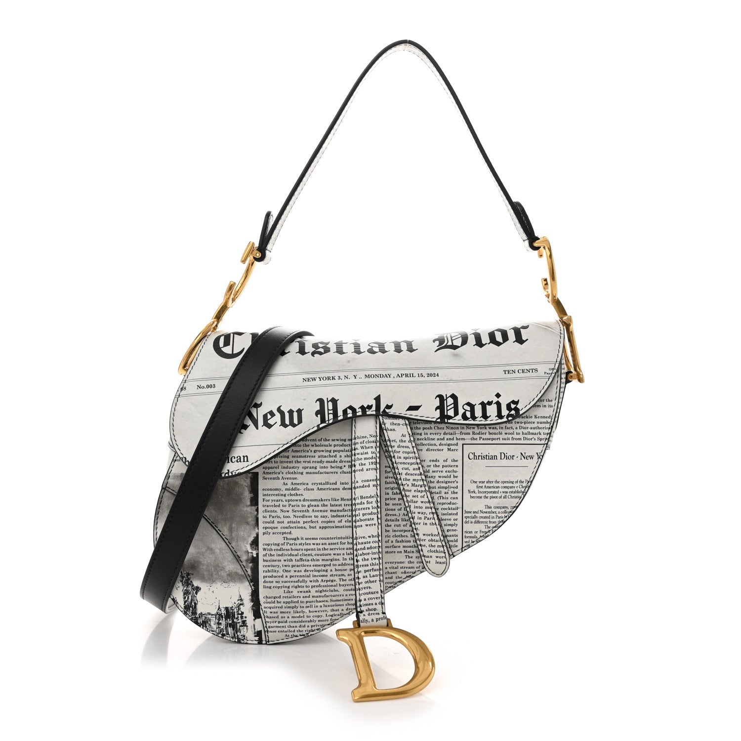 Christian Dior Calfskin Newspaper Printed Saddle Bag With Strap Black White 1 of 10