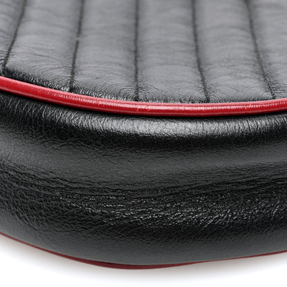 Gucci Vintage Effect Calfskin Matelasse Diagonal Mini Torchon GG Marmont Round Shoulder Bag Black Romantic Cherry 10 of 10