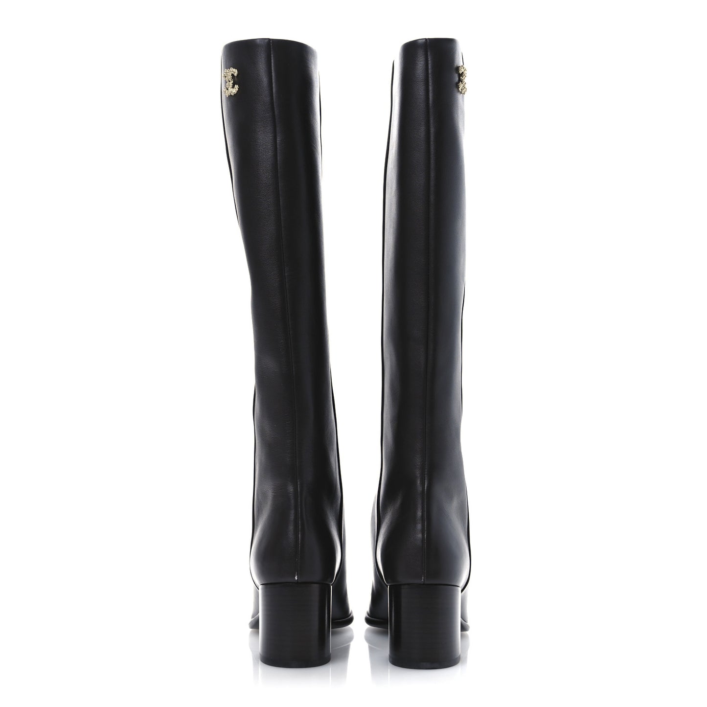 Calfskin CC High Boots 37.5 Dark Brown