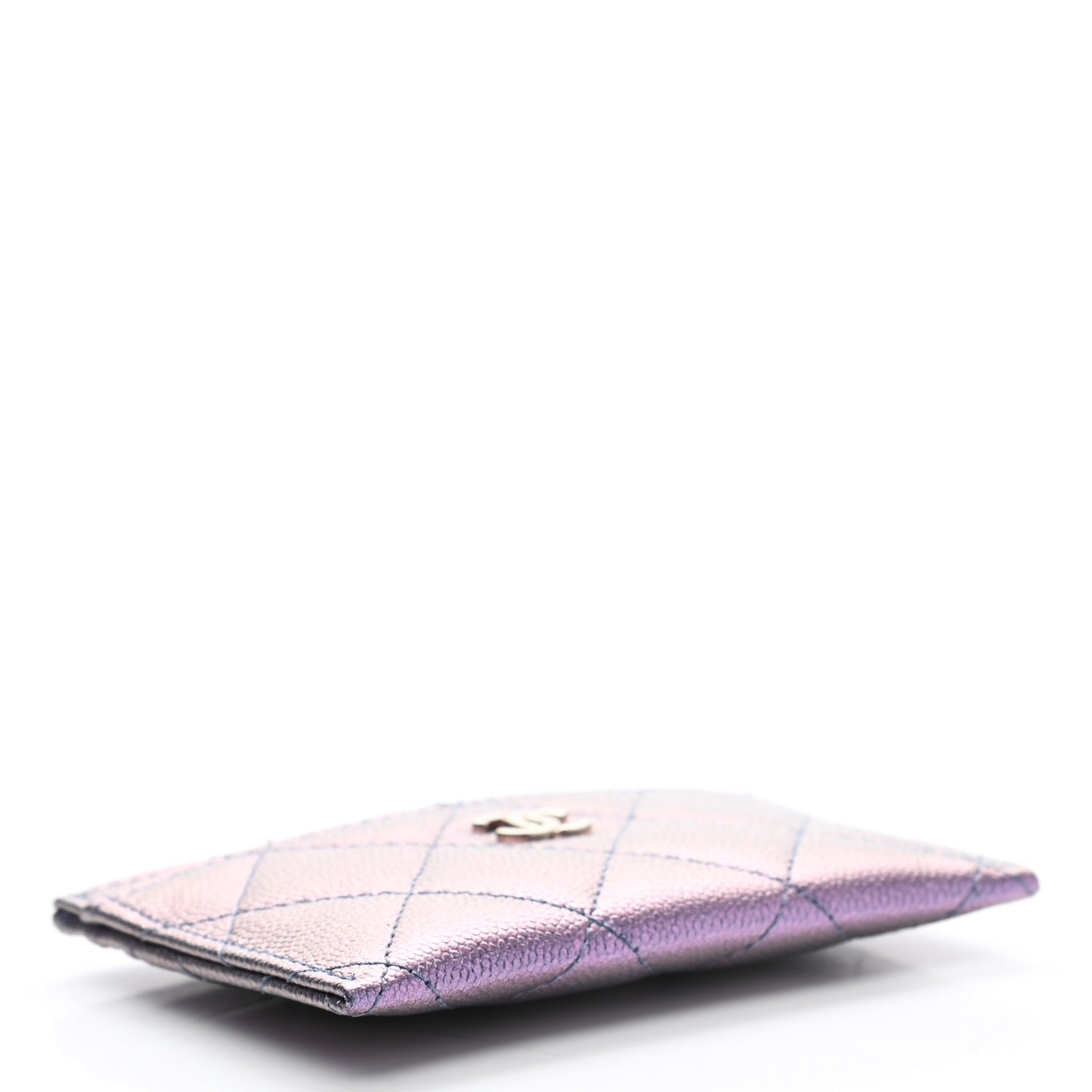 Iridescent Caviar Quilted Card Holder Dark Blue