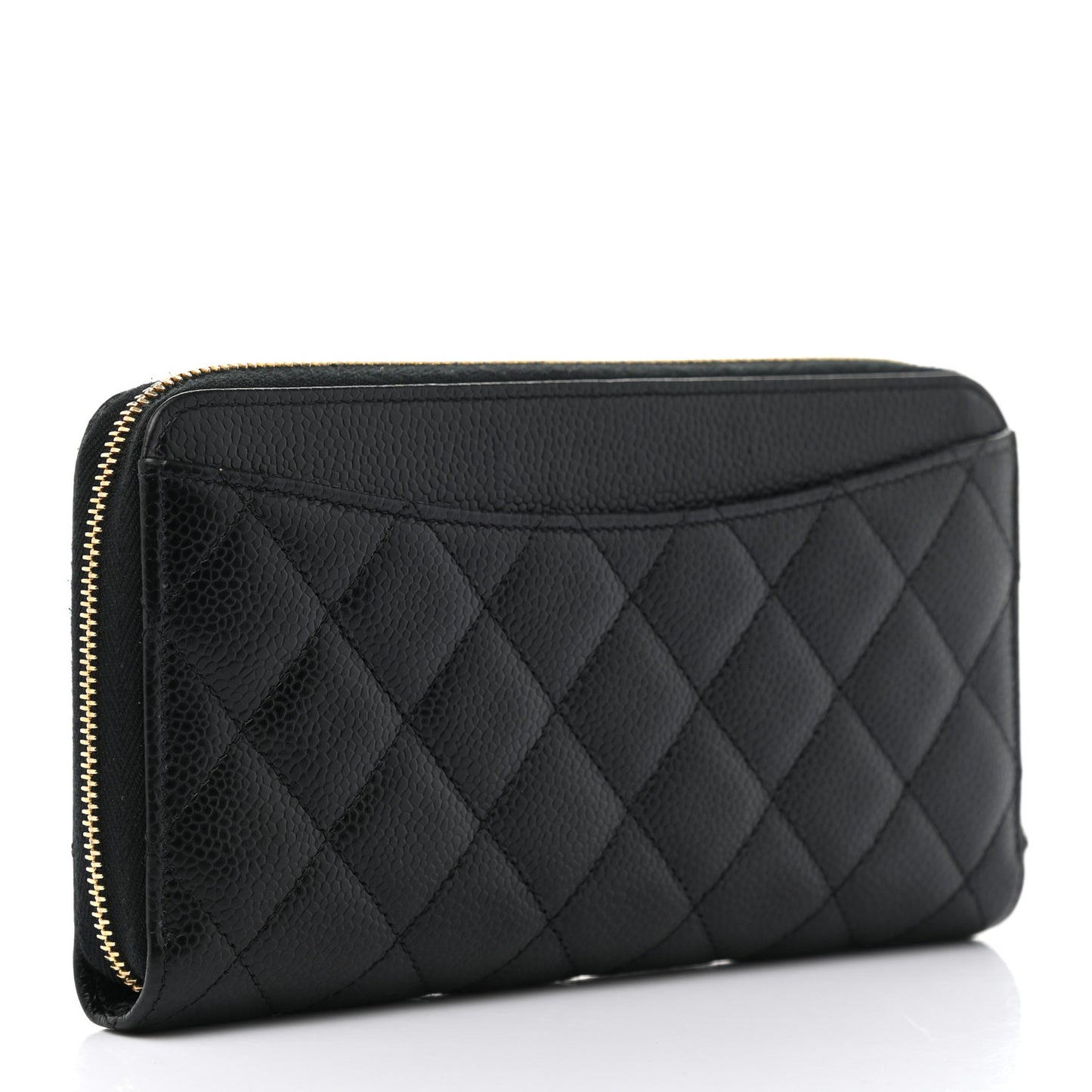 Caviar Quilted Large Gusset Zip Around Wallet Black