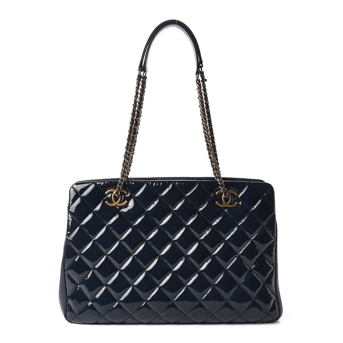 Patent Goatskin Quilted Small CC Eyelet Tote Blue
