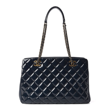 Chanel Patent Goatskin Quilted Small CC Eyelet Tote Blue 1 of 9