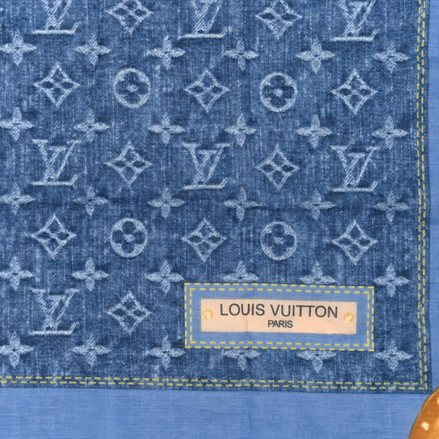 Louis Vuitton Cotton Monogram Denim Bandana Scarf Blue 2 of 3
