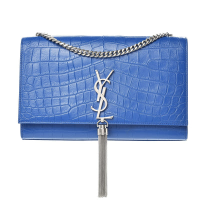Saint Laurent Calfskin Crocodile Embossed Medium Classic Monogram Kate Tassel Satchel Bleu Majorelle 1 of 9