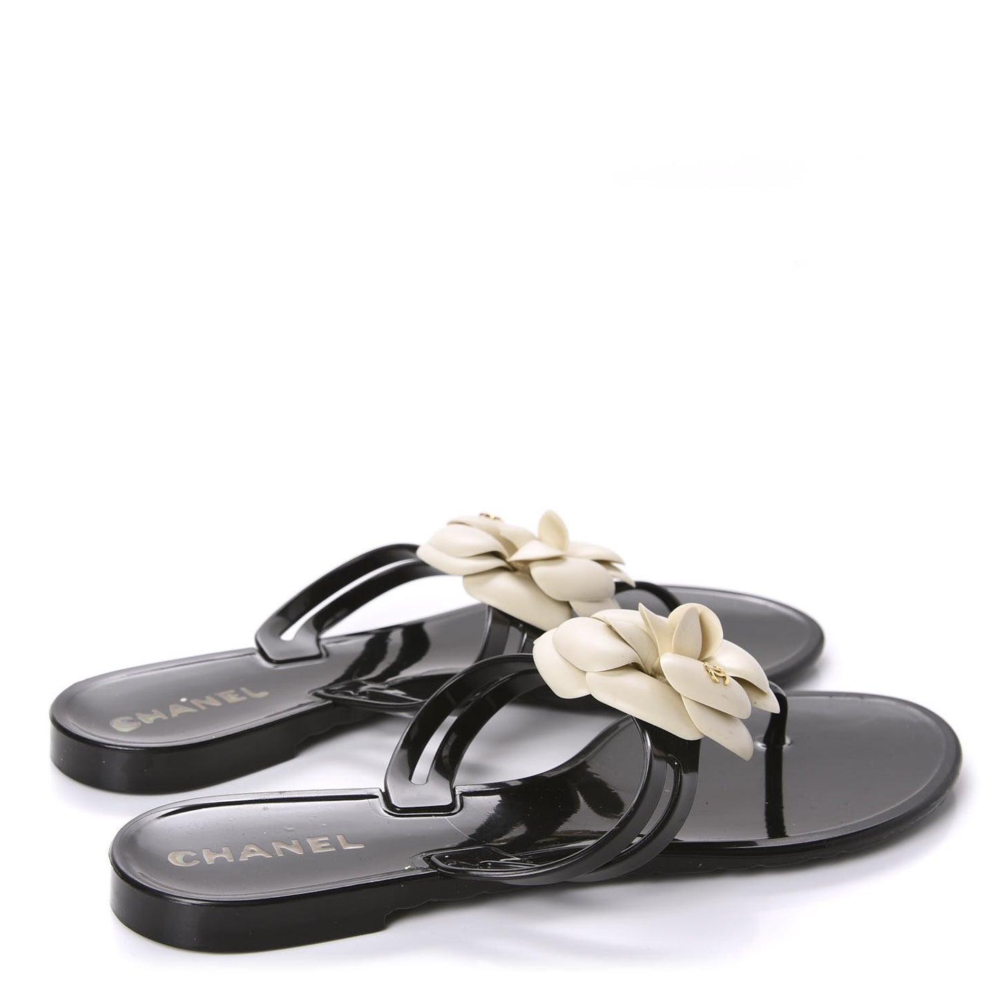 Jelly Camellia Thong Sandals 39 Black Ivory
