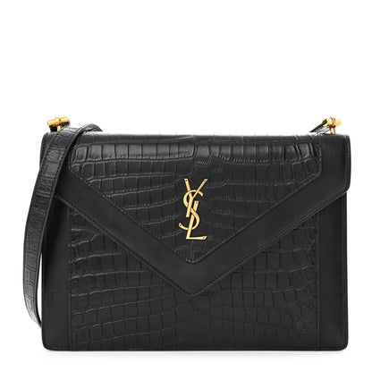 Saint Laurent Calfskin Crocodile Embossed Gaby Satchel Black 1 of 13