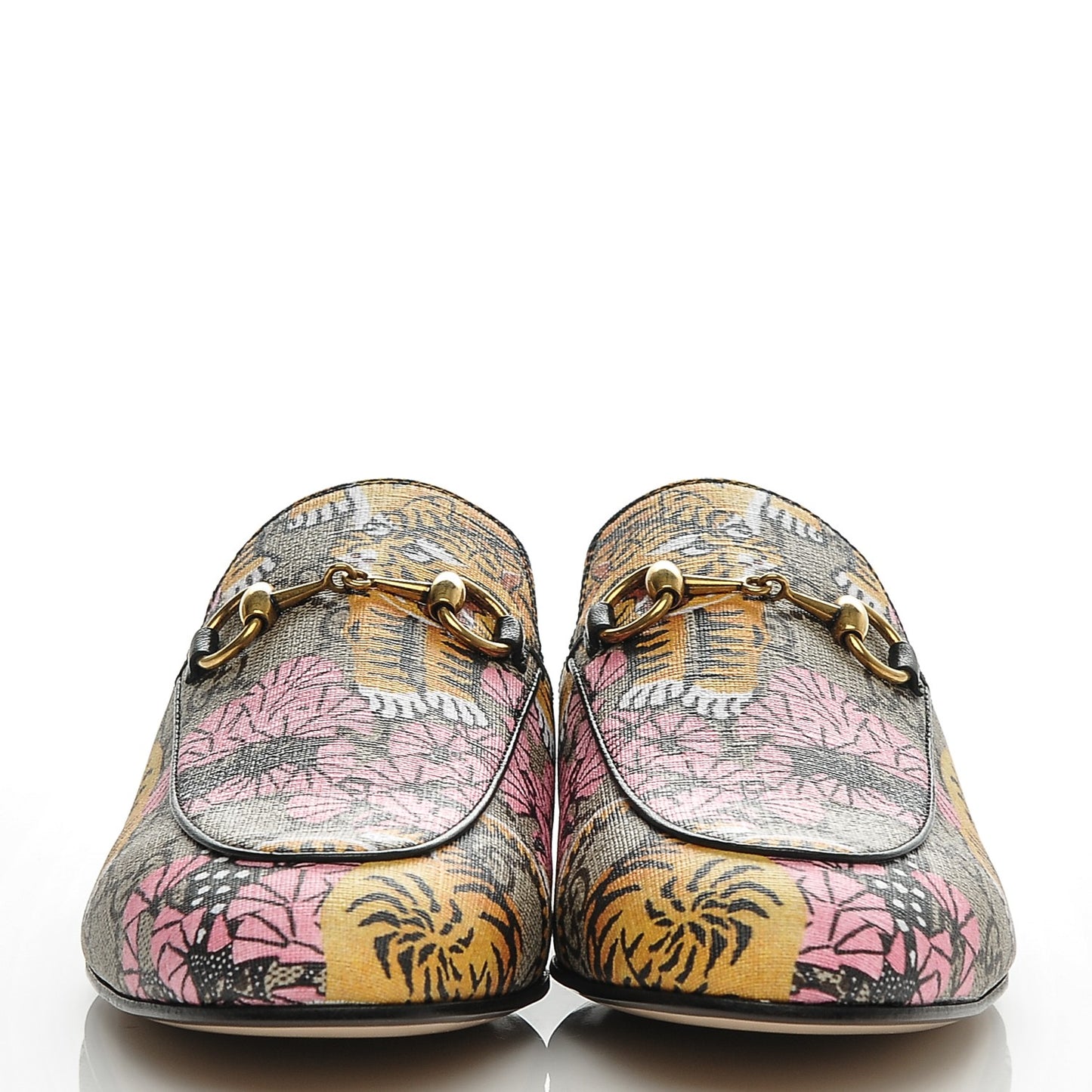 GG Supreme Monogram Bengal Womens Princetown Slippers 37 Beige Crop Pink