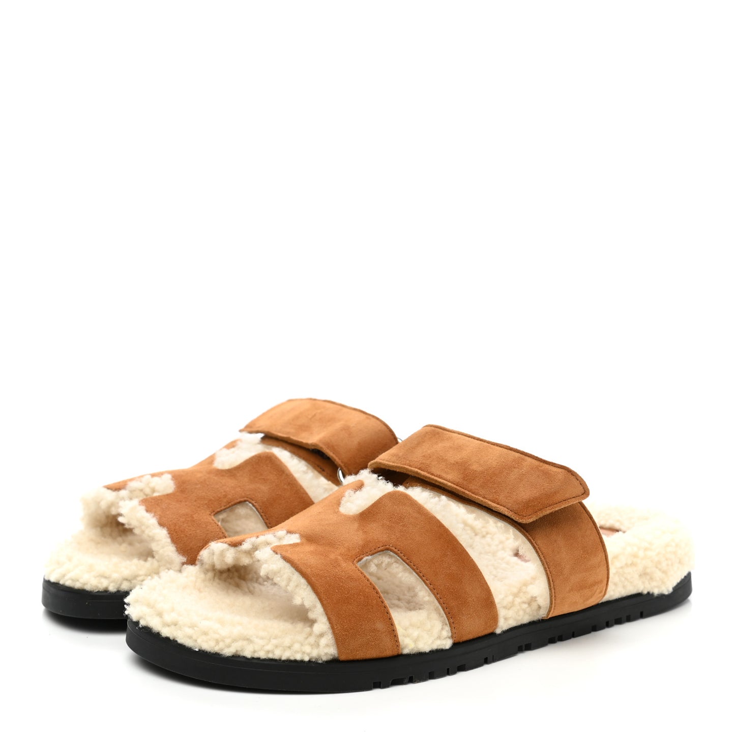 Suede Goatskin Woolskin Womens Chypre Sandals 37 Brun Fume Ecru