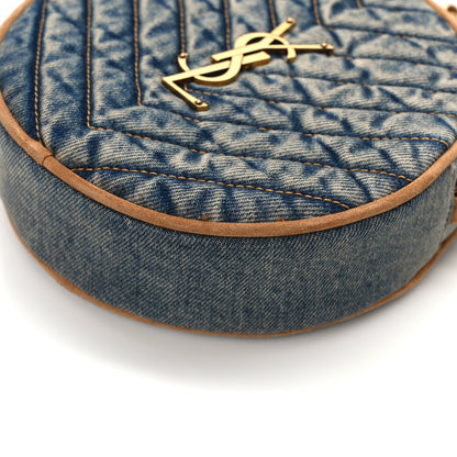 Saint Laurent Denim Matelasse Chevron Quilted Round Vinyle Camera Bag Rodeo Blue Cinnamon 12 of 13