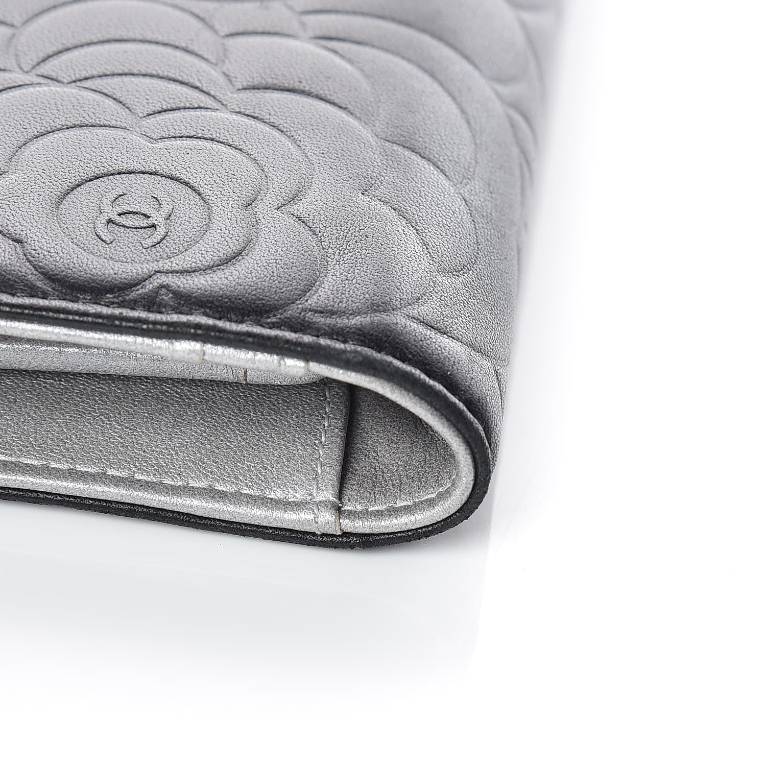 Chanel Lambskin Camellia Embossed Yen Wallet Black 7 of 13