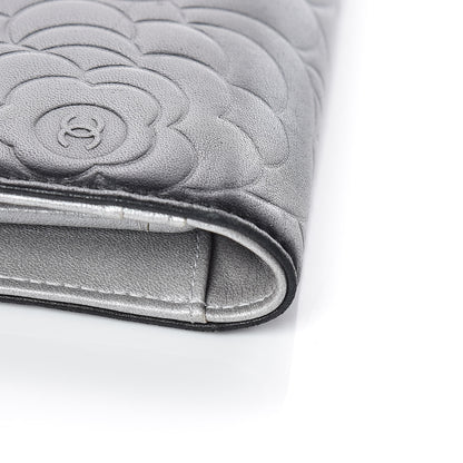 Chanel Lambskin Camellia Embossed Yen Wallet Black 7 of 13