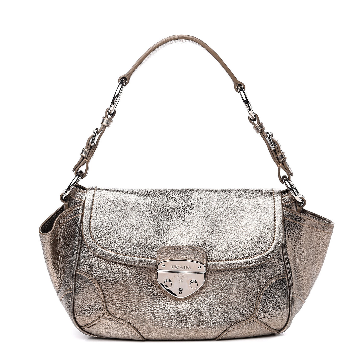 Metallic Vitello Daino Pushlock Flap Shoulder Bag Gold