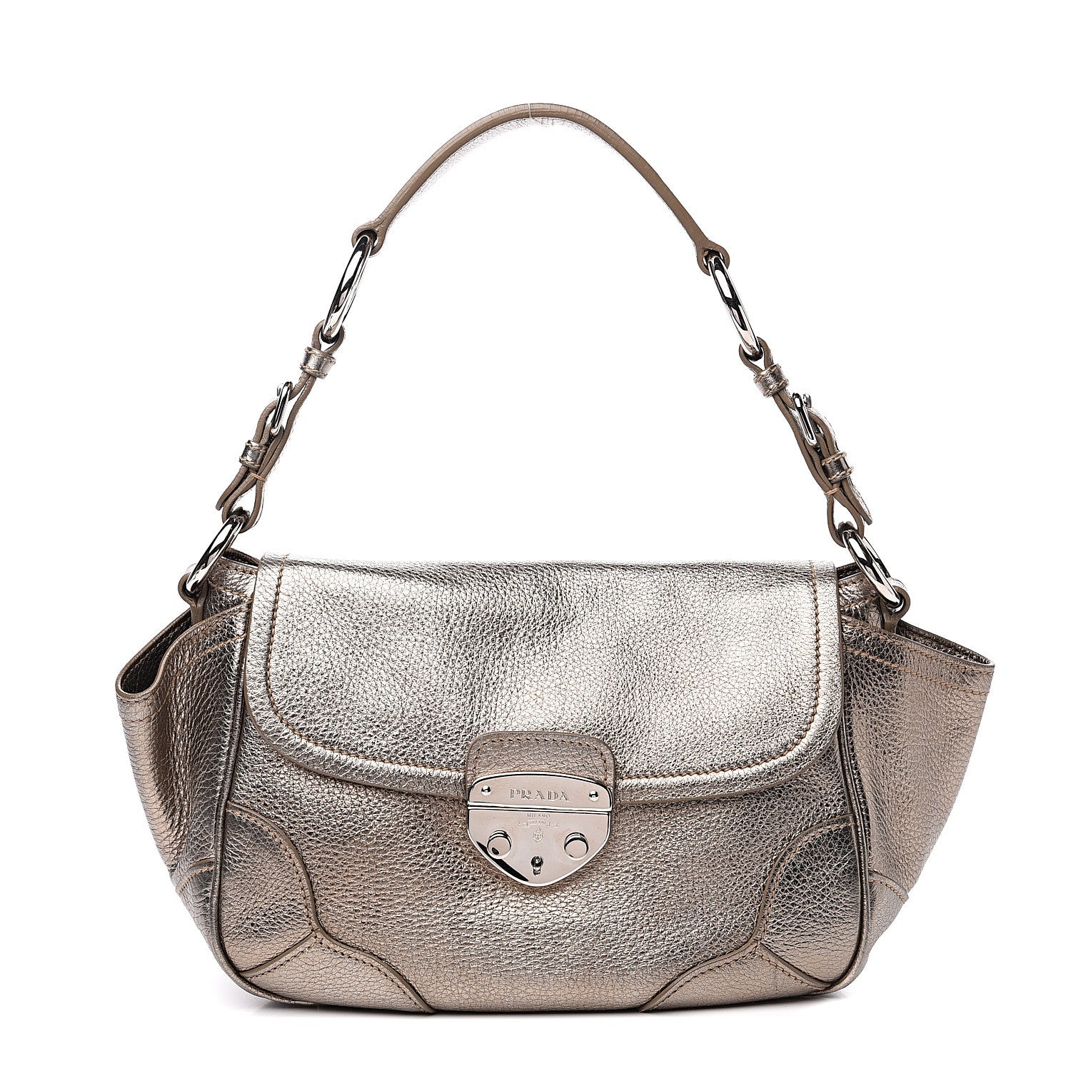 Prada Metallic Vitello Daino Pushlock Flap Shoulder Bag Gold 1 of 9