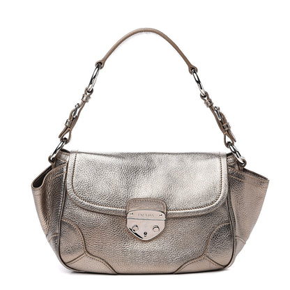 Prada Metallic Vitello Daino Pushlock Flap Shoulder Bag Gold 1 of 9